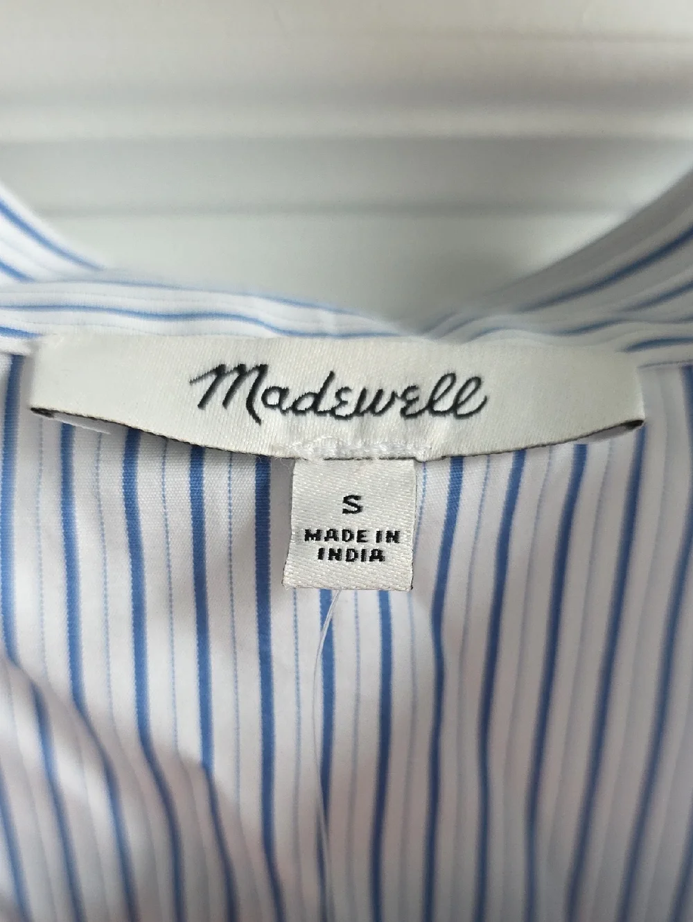 Madewell Puff-Sleeve Button-Up Shirt Blue and White Striped Small G219 - Picture 10 of 12
